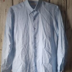Ermenegildo Zegna 100% Linen Light Blue L/S Button Front Shirt Size Large